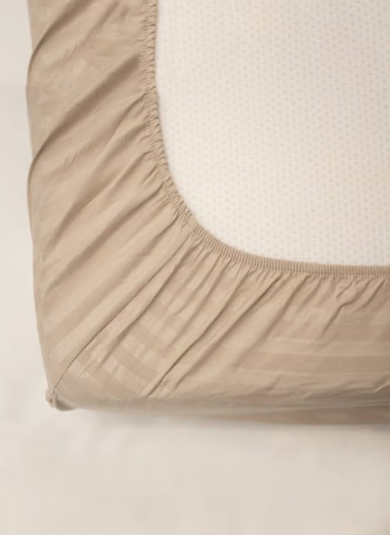 Blueberry Striped King Fitted Sheet Sets Beige Color Cotton 3 Piece Set Deep Pocket 200x200+20cm - Image 3