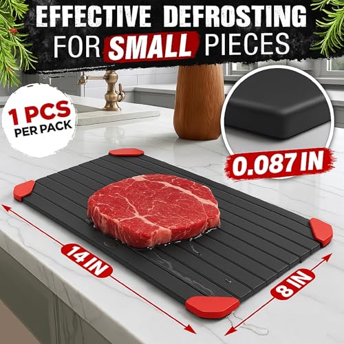 V TOWER Defrosting Tray for Frozen Meat - 14x8 High Thermal Conductivity Thawing Tray for Frozen Meat with Silicone Corners, Hanging Hole - Easy to Clean Non Stick Aluminum Thawing Plate for Fast Defrosting - Image 2