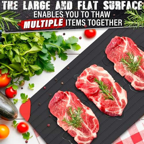 V TOWER Defrosting Tray for Frozen Meat - 14x8 High Thermal Conductivity Thawing Tray for Frozen Meat with Silicone Corners, Hanging Hole - Easy to Clean Non Stick Aluminum Thawing Plate for Fast Defrosting - Image 5