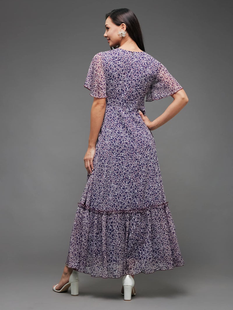 Miss Chase Women's V Neck Flared Sleeve Floral Wrap Chiffon Maxi Dress with Pocket (MCAW21D06-14-190-09, Multicolored-Base-Purple, 4XL) - Image 4