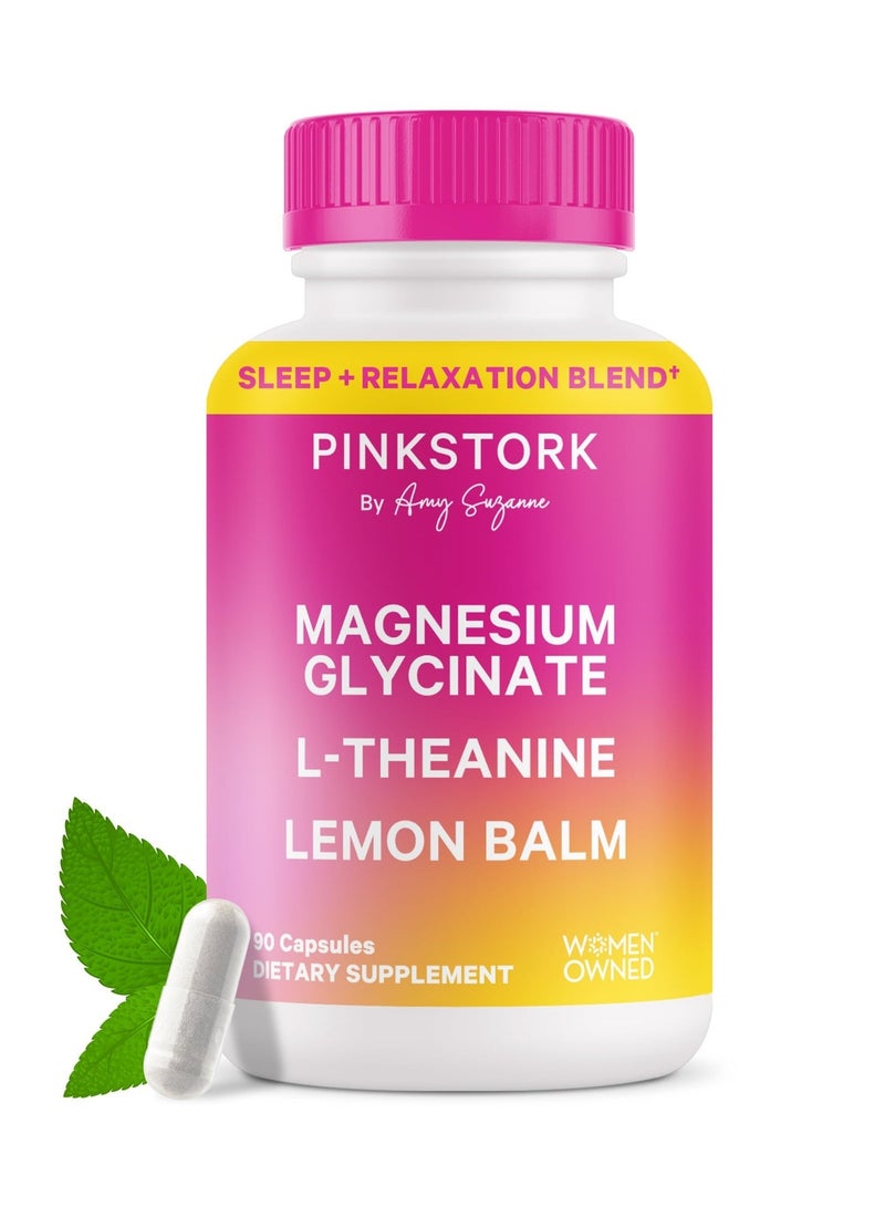 Pink Stork Magnesium Glycinate L-Theanine Lemon Balm 90 Capsules, Dietary Supplement, Women Owned - Image 1