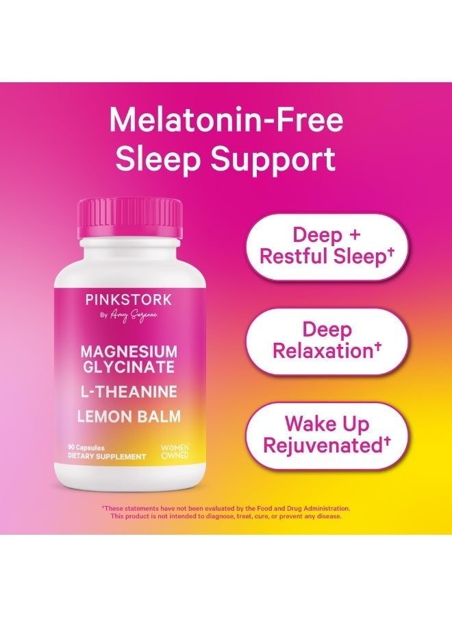 Pink Stork Magnesium Glycinate L-Theanine Lemon Balm 90 Capsules, Dietary Supplement, Women Owned - Image 2