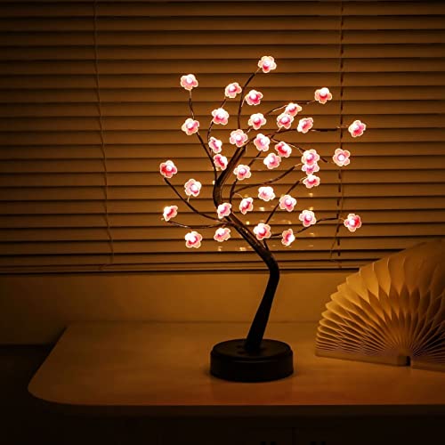 Nakolulu Cherry Blossom Tree Lamp, 18inch 36 Led Bonsai Tree Lights, Battery/USB Operated Japanese Decor Night Lights for Bedroom Home Idea,Warm White - Image 1