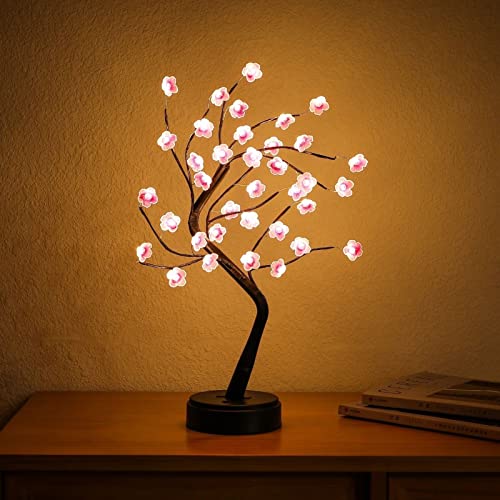 Nakolulu Cherry Blossom Tree Lamp, 18inch 36 Led Bonsai Tree Lights, Battery/USB Operated Japanese Decor Night Lights for Bedroom Home Idea,Warm White - Image 2