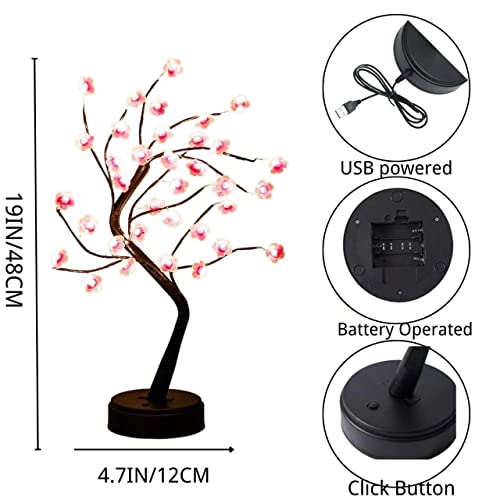 Nakolulu Cherry Blossom Tree Lamp, 18inch 36 Led Bonsai Tree Lights, Battery/USB Operated Japanese Decor Night Lights for Bedroom Home Idea,Warm White - Image 5