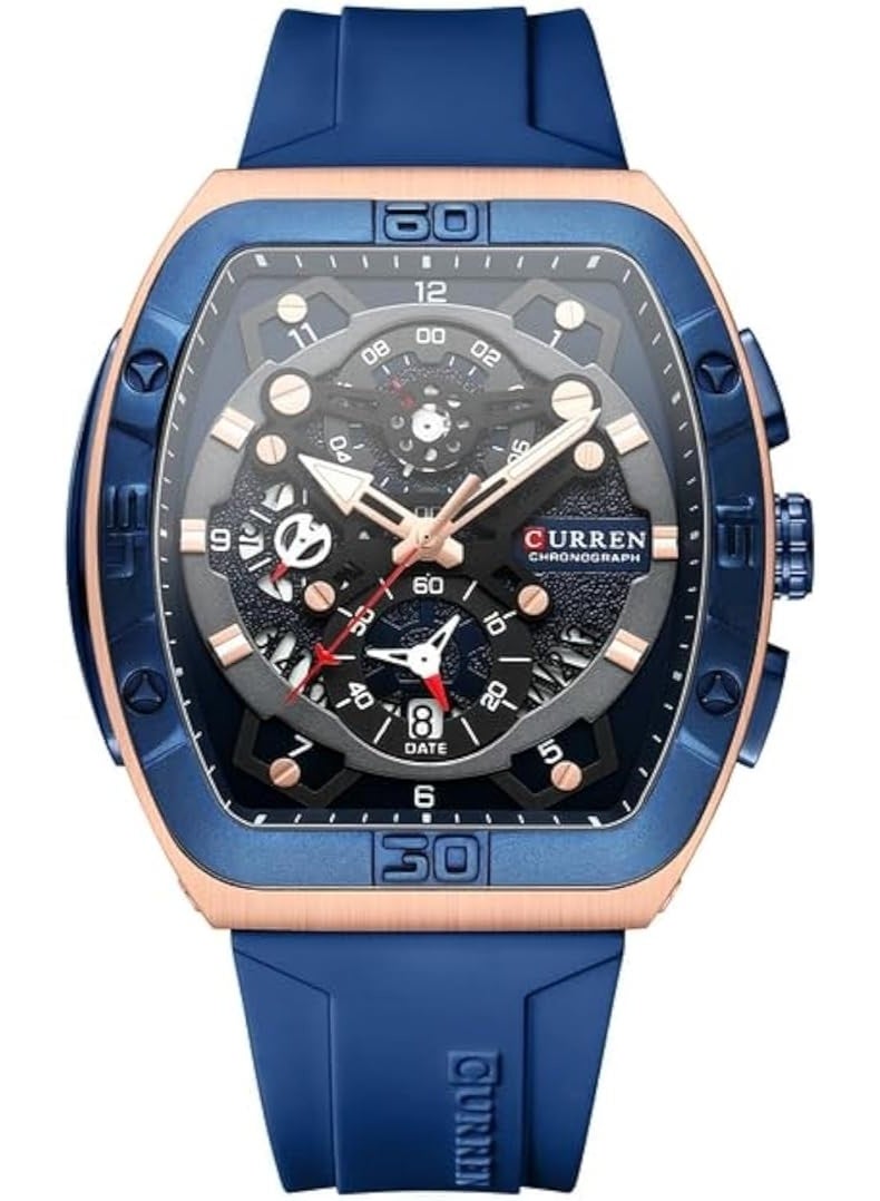 كارين ساعة رجالية جديدة CURREN 8443 مقاومة للماء quartz مع تقويم وأشرطة متعددة الوظائف، ساعة رجالية بحزام سيليكون مع علبة CURREN الأصلية - Image 1
