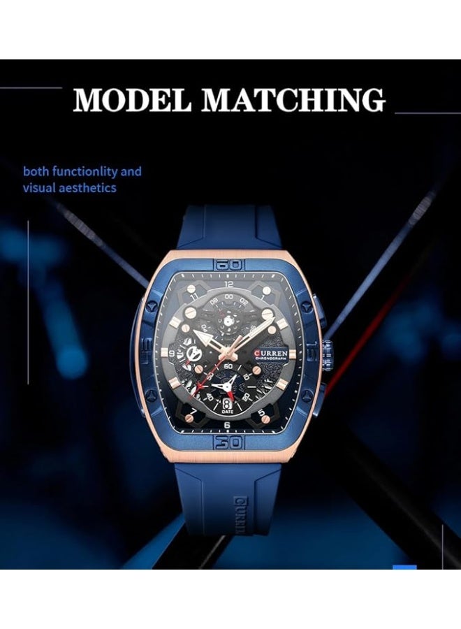 كارين ساعة رجالية جديدة CURREN 8443 مقاومة للماء quartz مع تقويم وأشرطة متعددة الوظائف، ساعة رجالية بحزام سيليكون مع علبة CURREN الأصلية - Image 5