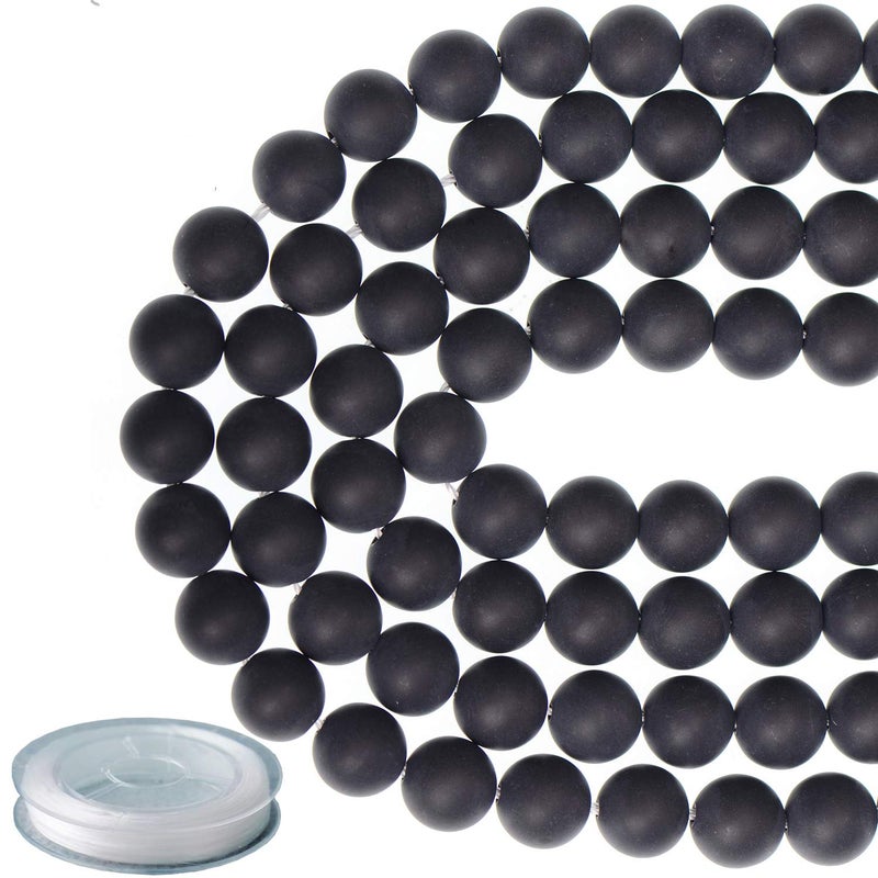 10mm Natural Matte Black Onyx Round Gemstone Frosted 80Pcs Bulk Loose Beads for Jewelry Making Bracelet with Stretch Beading Cord LPBeads