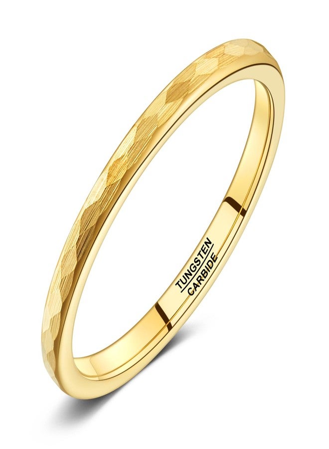 NUNCAD 2 MM Unisex Multi-Faceted Gold Plated Tungsten Wedding Ring Hammered Finish Comfort Fit Size 7 - Image 1