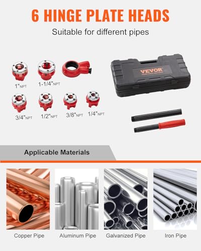 VEVOR Ratchet Pipe Threader Kit with 6 Dies 14 NPT to 114 NPT Ratcheting Pipe Threading Tool Portable Pipe Threader Set with Storage Case for Plumbing Installation and Repair - Image 3