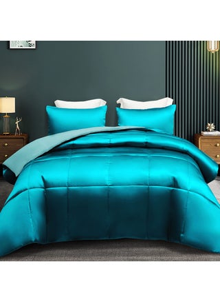 Whale Flotilla 3Piece Reversible Silky Soft King Size Comforter Bedding Set Luxurious Satin Comforters Oversized with 2 Satin Pillowcases Lightweight Duvet for All Seasons Turquoise - pzsku/Z0FA4D8EBE9E69282EB64Z/45/1749490119/adbd4f2a-3710-4ff4-a98d-ed50bcb8986f