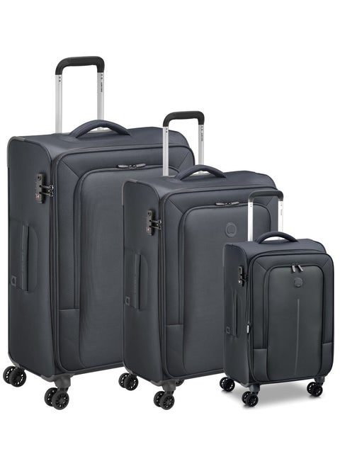 Caracas Double wheel Softside Expandable Trolley Lightweight Spinner Suitcase with 4WD bag (Set of 3pcs L+M+S) 55/71/82cm - Black