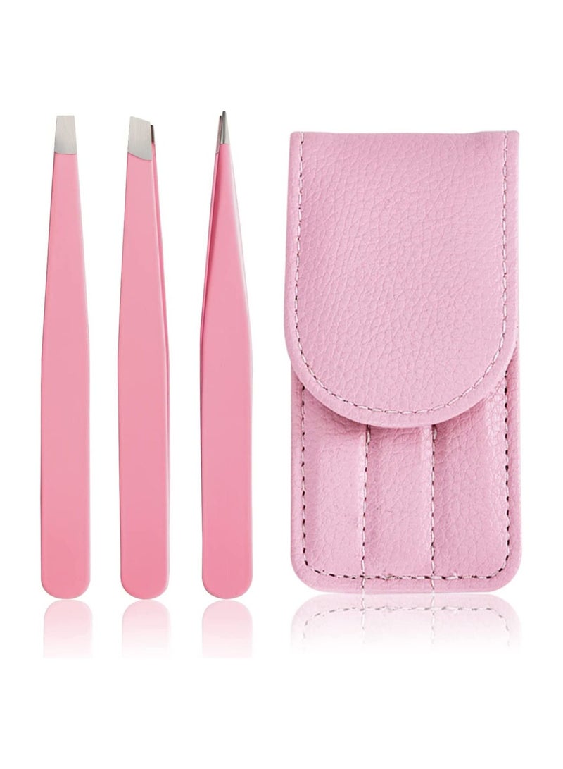 ORiTi Tweezers for Women, 3 piece Pink Tweezers for Women Facial Hair, Precision Tweezers for Eyebrows, Hair Removal - Image 1