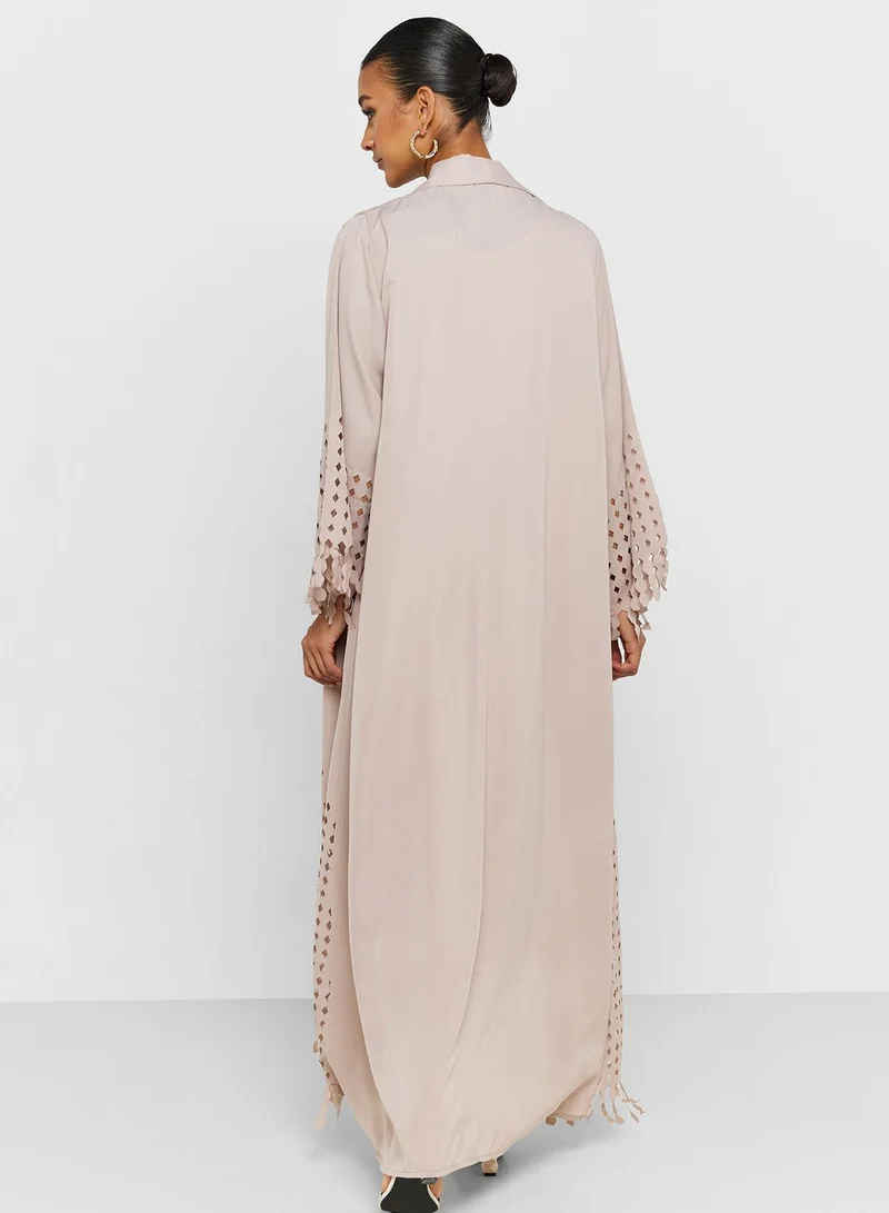 Khizana Abaya With Laser Cut Trims & Sheila