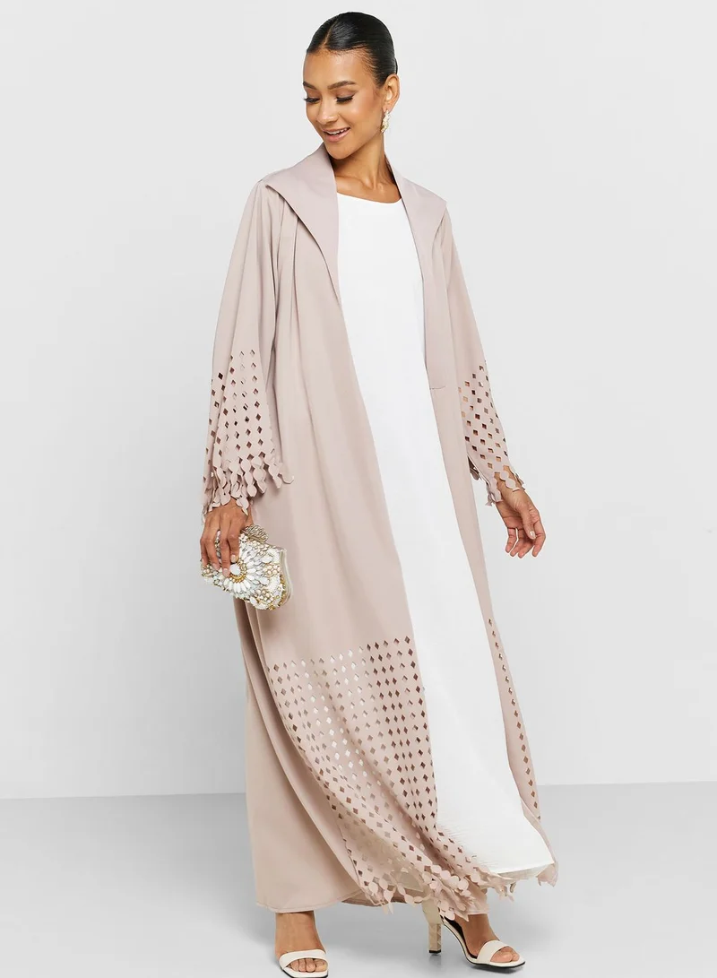 Khizana Abaya With Laser Cut Trims & Sheila