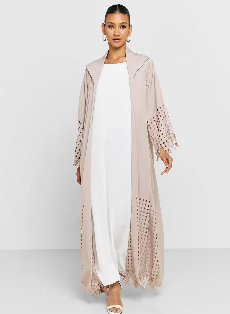Khizana Abaya With Laser Cut Trims & Sheila