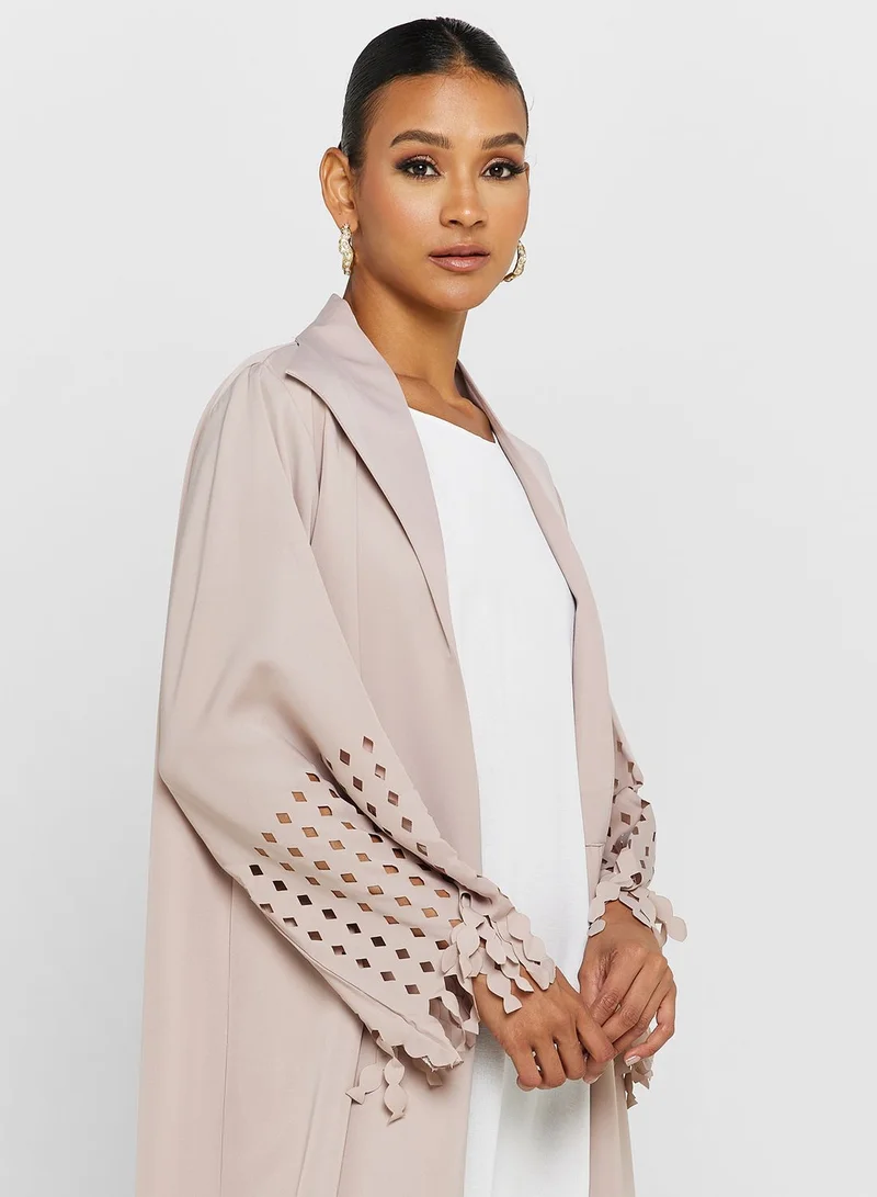 Khizana Abaya With Laser Cut Trims & Sheila
