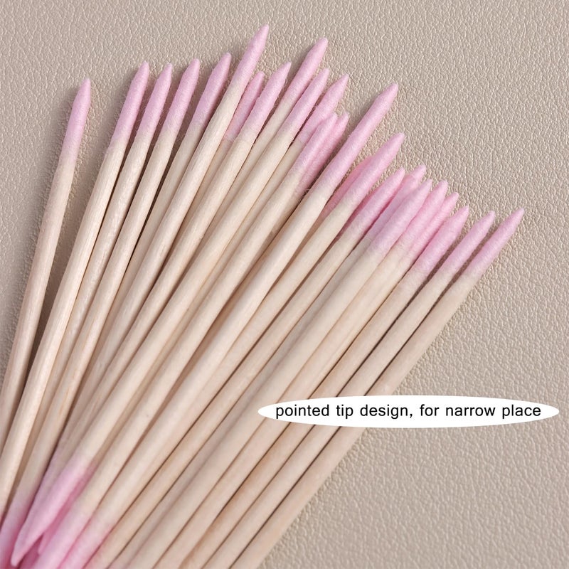 FSpronail 200pcs Pointed Tip Cotton Swabs, Pink Double-head Precision Microblading Cotton Swabs with Wooden Sticks Nail Polish Remover Pen Touch Up Disposable Makeup Applicators Beauty Tools - Image 3