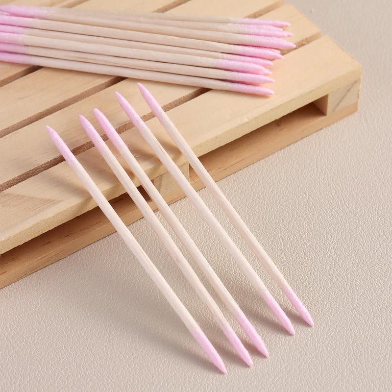 FSpronail 200pcs Pointed Tip Cotton Swabs, Pink Double-head Precision Microblading Cotton Swabs with Wooden Sticks Nail Polish Remover Pen Touch Up Disposable Makeup Applicators Beauty Tools - Image 5