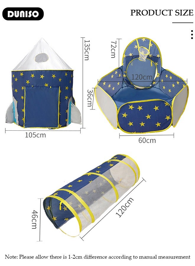DUNISO خيمة لعب قابلة للطي، خيمة لعب 3 في 1 بموضوع السماء المرصعة بالنجوم للأطفال، خيمة لعبة مدمجة مع نفق زحف، بيت لعب بموضوع النجوم للألعاب الداخلية والخارجية، حفلات الأطفال، خيمة قابلة للطي للاحتفال بعيد الميلاد للأولاد والبنات، هدية مثالية في العطلات وأعياد الميلاد - Image 4