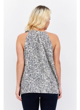ESPRIT Women Tie Neck Sleeveless Allover Print Blouse, Black  - Image 3