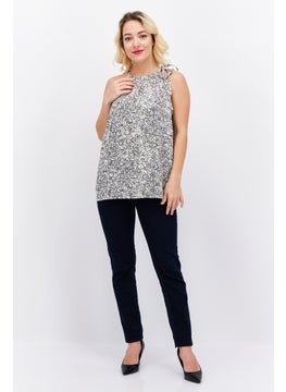 ESPRIT Women Tie Neck Sleeveless Allover Print Blouse, Black  - Image 4