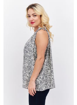 ESPRIT Women Tie Neck Sleeveless Allover Print Blouse, Black  - Image 2
