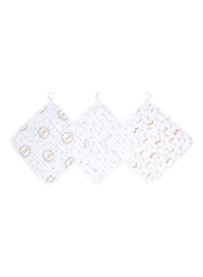 aden + anais Pack Of 3 Cotton Washcloth - Blushing Bunnies - Image 1