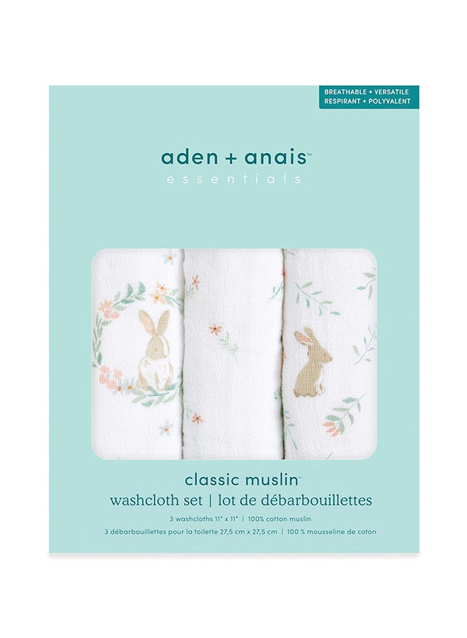 aden + anais Pack Of 3 Cotton Washcloth - Blushing Bunnies - Image 2