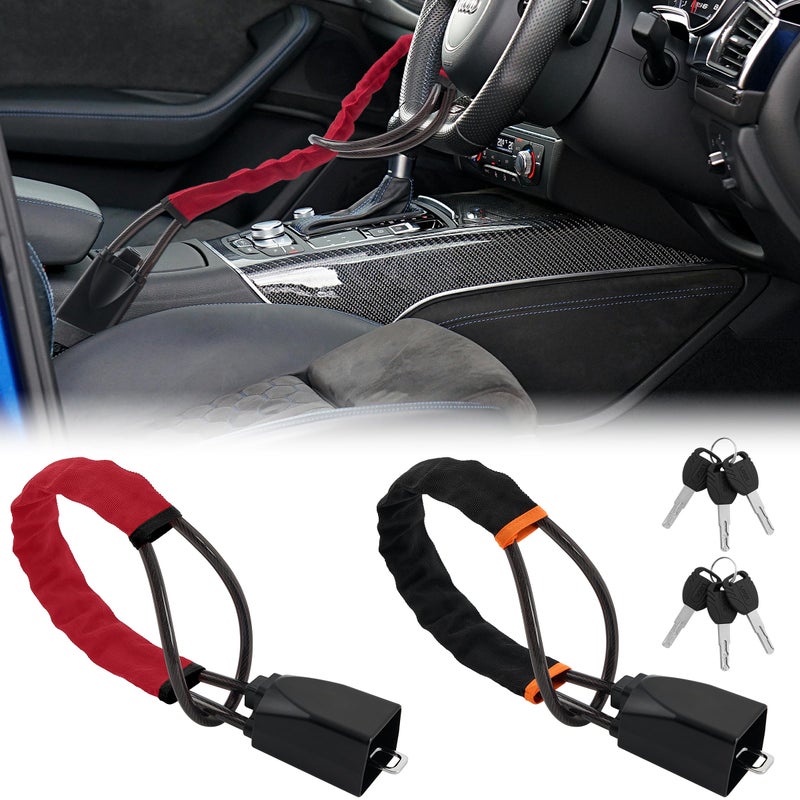 TaShow Car Steering Wheel Lock 2 Pack Anti Theft Car Device with Max 17 Locking Length Thickened Steel Wire and Fine Stitched Edges 3 Keys Included Easy to Store Fits Most Vehicles SUVs - Image 3
