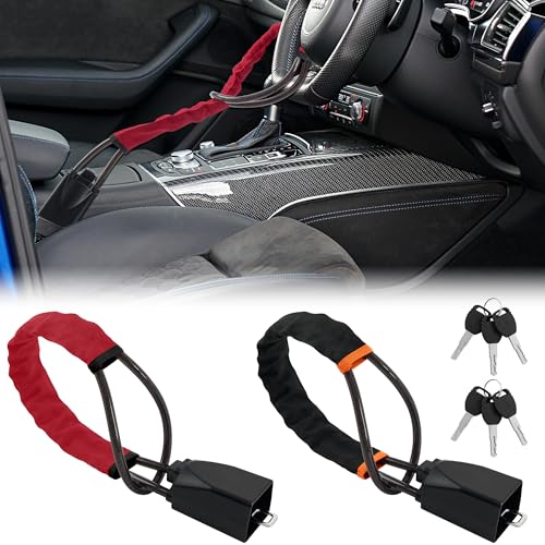 TaShow Car Steering Wheel Lock 2 Pack Anti Theft Car Device with Max 17 Locking Length Thickened Steel Wire and Fine Stitched Edges 3 Keys Included Easy to Store Fits Most Vehicles SUVs - Image 1