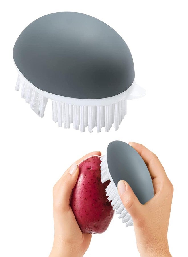 Kazheon 2pcs Vegetable Brush with Dots Remover Potato Scrubber Brush Fruit and Veggie Brushes for Cleaning Food, Corn Silk and Carrots(Color:Grey) - Image 3