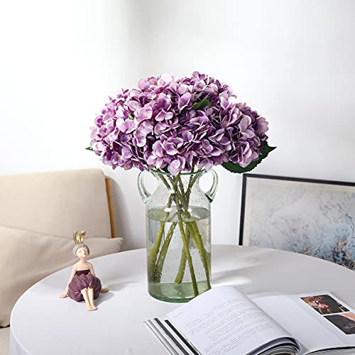 Kisflower Purple Hydrangea Artificial Flowers - 6pcs Faux Hydrangea Flowers, Fake Flowers for Table Centerpiece, Silk Hydrangea Flowers with Stems for Home Wedding Party Decor - Image 2