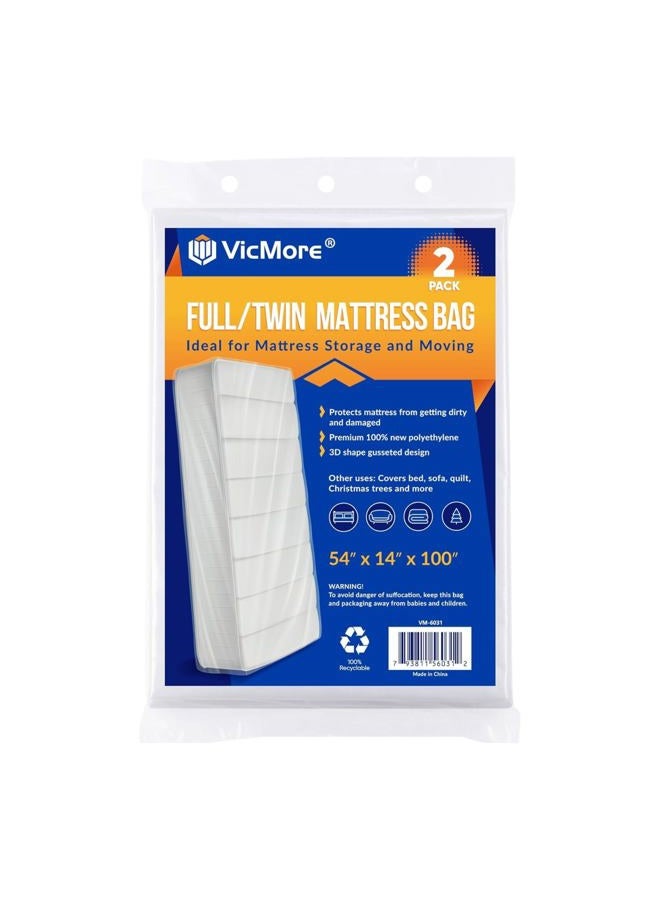 VICMORE 2 Pack Full/Twin Mattress Storage Bags 54-Inch by 100-Inch Mattress Bags for Disposal Twin Mattress Plastic Covers for Moving - Image 1