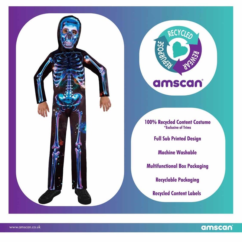 Amscan أمسكان 9908578 بدلة هيكلية نيون دولية، قناع، قطعة رأس، للأولاد، أسود، 2-3 سنوات - Image 2