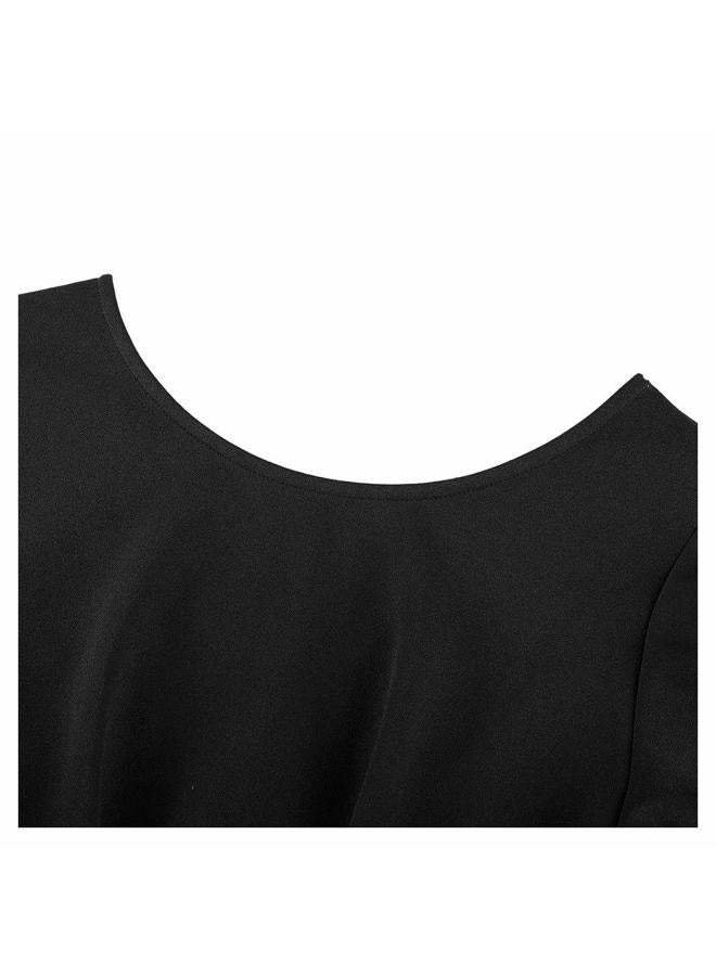 Knitee Women's Vintage Sleeveless Ruffle High Waist Wide Leg Romper Formal Long Jumpsuit with Belt (Black, Large) - Image 5