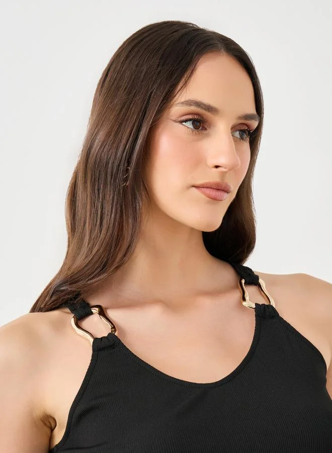 Styli Styli Black Ribbed Knit Sleeveless Top
