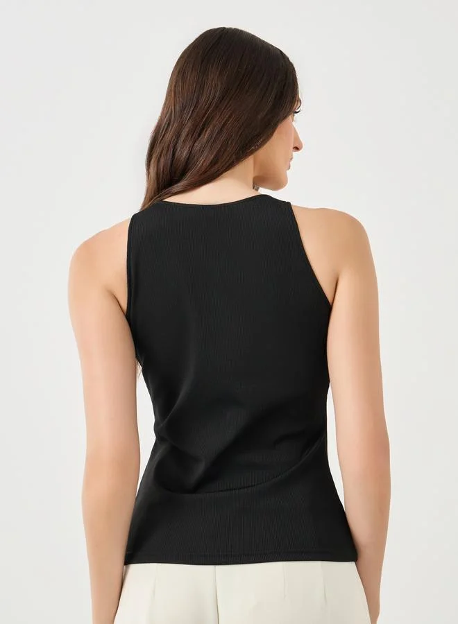 Styli Styli Black Ribbed Knit Sleeveless Top