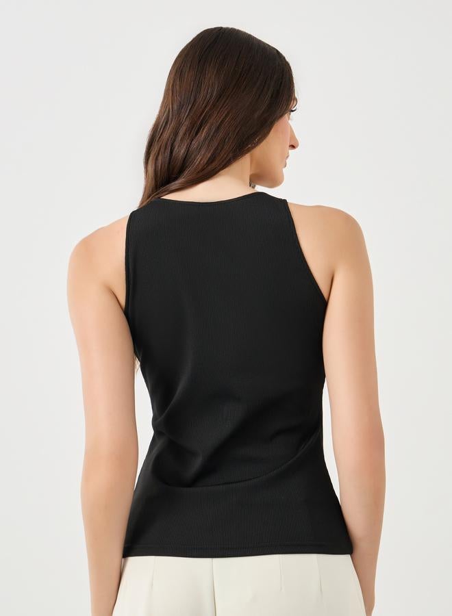 ستايلي بلوزة بدون أكمام مضلعة سوداء - Image 4