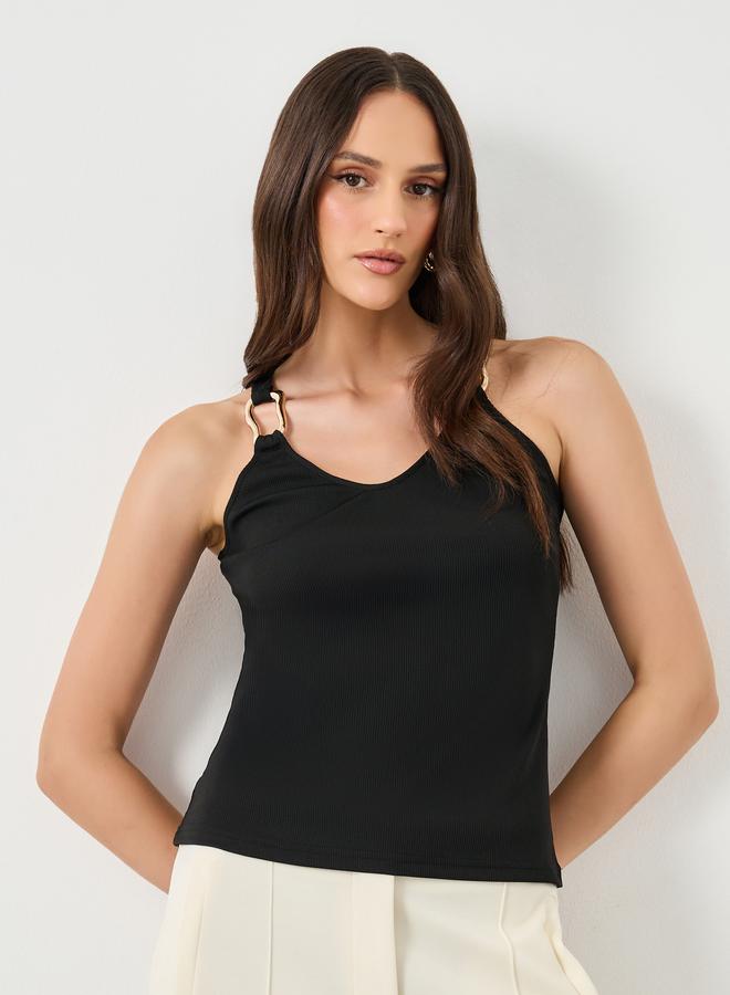 ستايلي بلوزة بدون أكمام مضلعة سوداء - Image 1