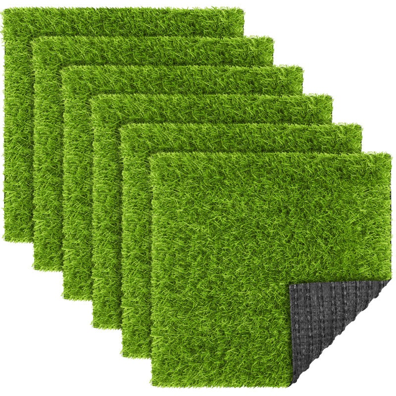 TURSTIN 6 Packs Artificial Grass Square Mat 12 x 12 Inch Fake Grass Turf Patch with Drainage Hole Synthetic Garden Grass Tiles Realistic Grass Rug for DIY Indoor Outdoor