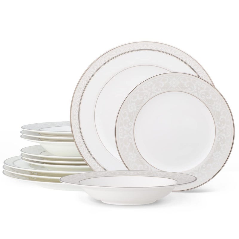 Noritake Noritake Montvale Platinum 12Piece Set Service for 4 in WhiteYellow  - Image 1
