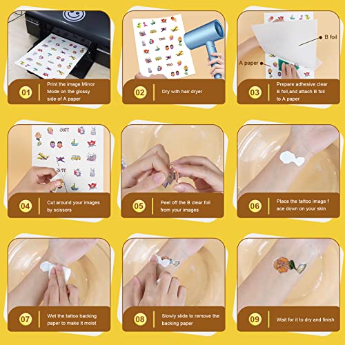 MECOLOUR Printable Temporary Tattoo Paper for Laser/Inkjet Printer - 8.5"X11"-20 sets DIY Personalized Image Transfer Sheet for skin - Image 3