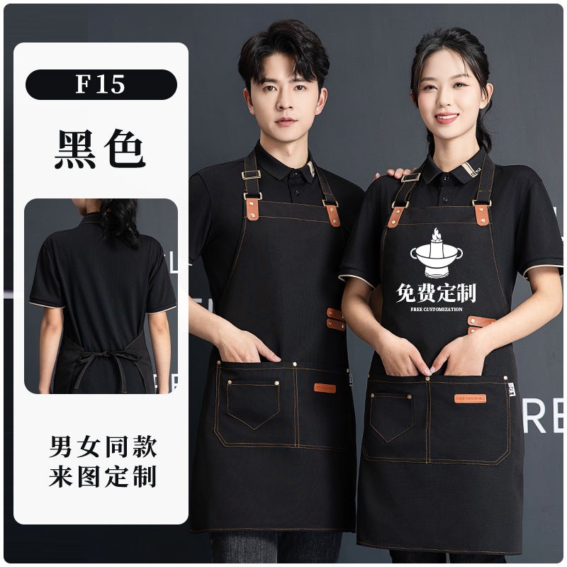 Canvas Apron Printing Embroidered logo Printing Supermarket Milk Tea Shop Coffee Hot Dyeing Specialist Catering Special Waterproof Work Clothes Women Black