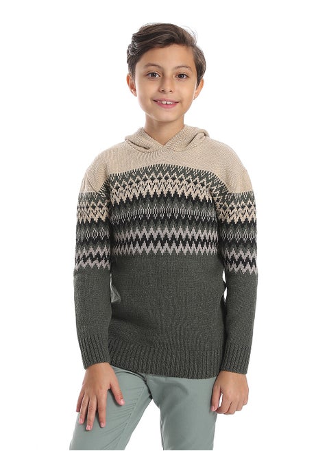Wool Boys Pullover With Multi Design
