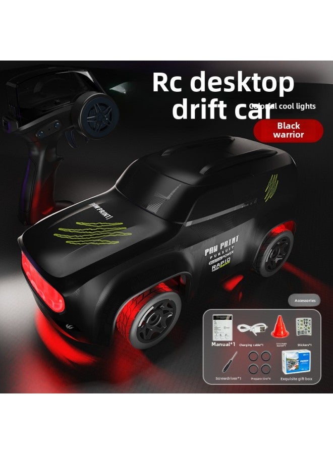 2.4G Four-wheel Drive High-speed Car Desktop Mini Drift Car Cool Light RC Remote Control Racing Toy-Colour:Black Warrior Off-road 1:64 - Image 1