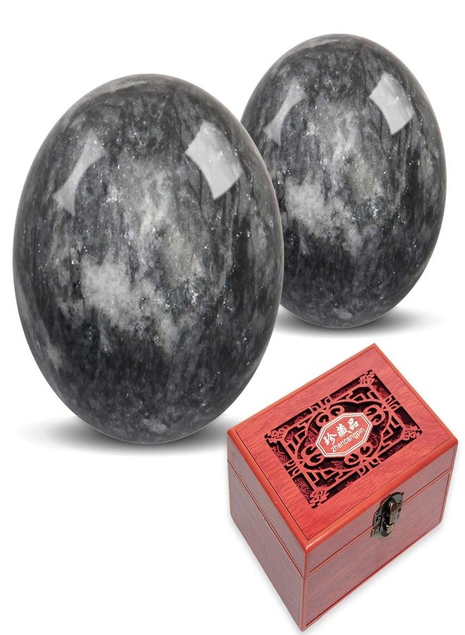 Hmsddan Traditional Chinese Baoding Balls, Marble Health Exercise Stress Relief Balls with an Upgraded Shockproof Imitation Wood Box, Dark Grey, 2-Piece Set, Medium-1.57" - Image 1