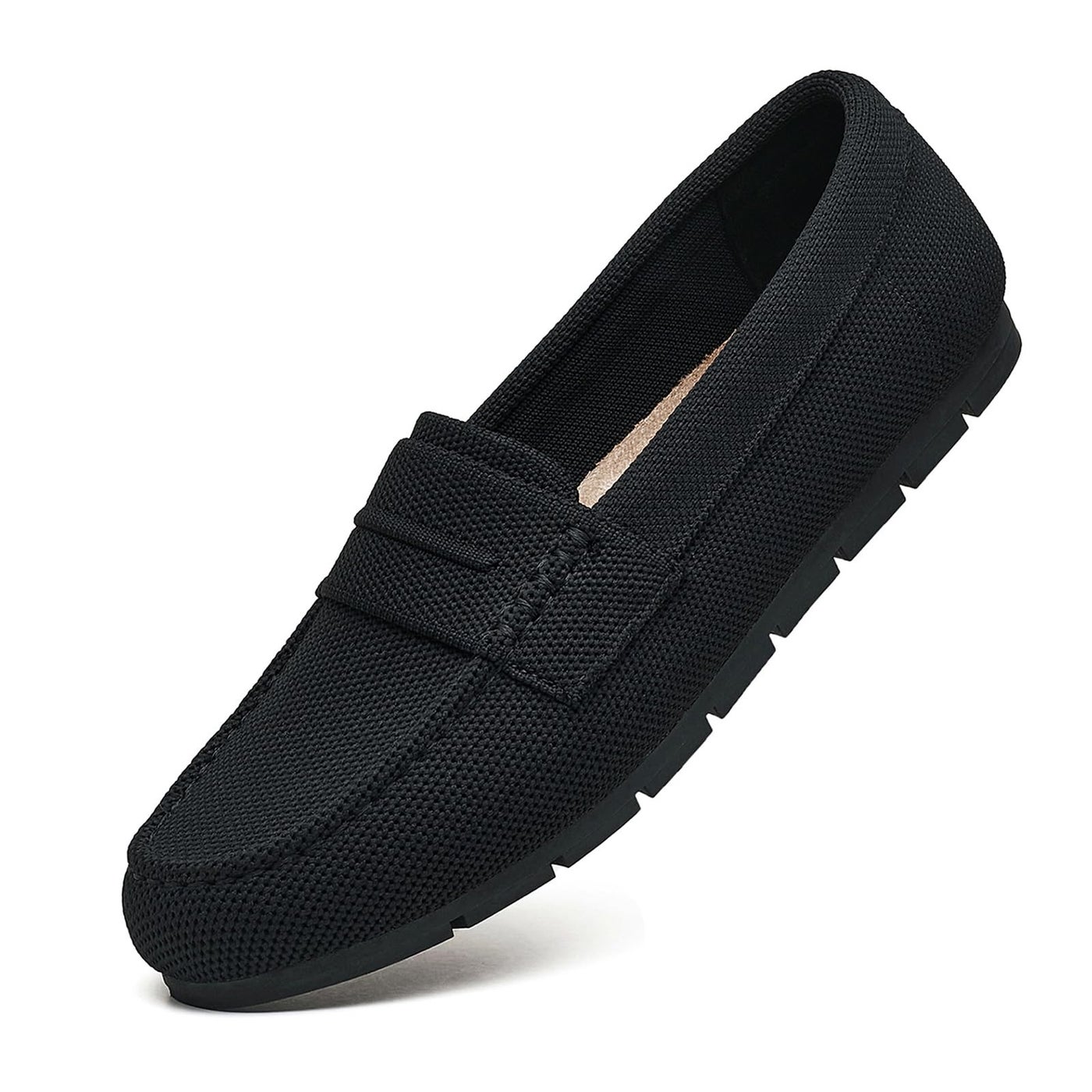 Cvistpieo Loafers for Women Comfortable Dressy Casual Work Flats Lightweight & Breathable Slip On Walking Shoes Knit Black Size 7