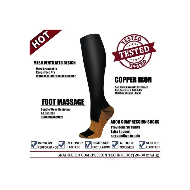 SOLARAE Copper Compression Socks for Men & Women, Copper-Infused Compression Socks Moisture-Wicking Copper Compression Socks for Medical Running Hiking Cycling 15-20 mmHg (Black/White, L/XL) - Image 2