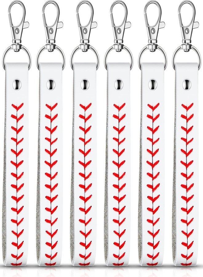 Inbagi 6 Pcs Leather Baseball Keychains for Boys White Seamed Keychain Sports Softball Keychains Baseball Gifts for Boys Wristlet Strap Keychain for Car Purse Accessories Players Sports Team Souvenir - Image 1
